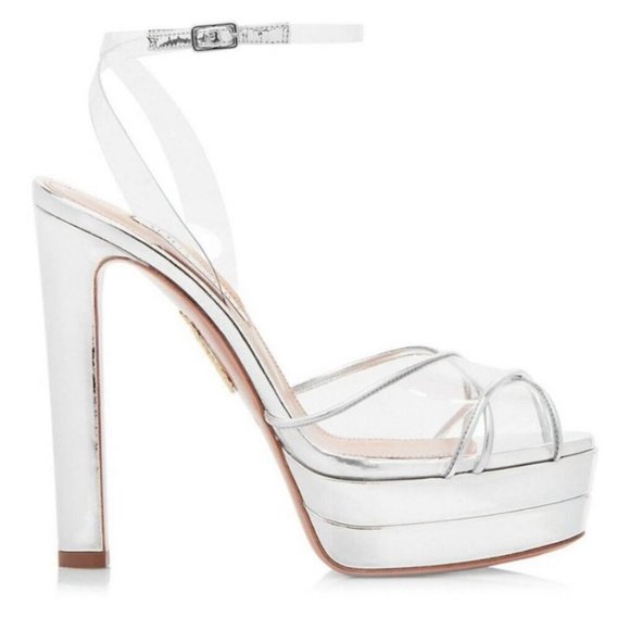 Aquazzura Shoes - Aquazzura Lido Plateau 140 PVC Platform Sandals Silver Size 38 EU Size 8 US NIB